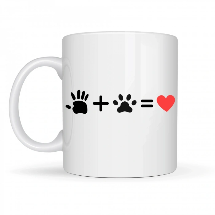 El ve Pati Figürlü Sevgi Temalı Porselen Kupa MODEL 76 – Hayvanseverlere Özel Anlamlı Tasarım, Kahve & Çay Kupası