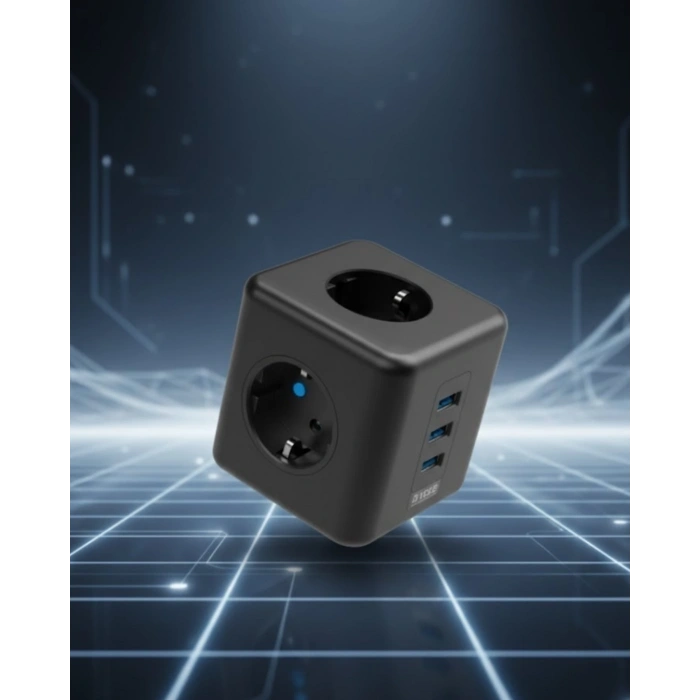 Elektronik Cihazlar İçin Akım Korumalı 3 Prizli USB’li Küp Priz