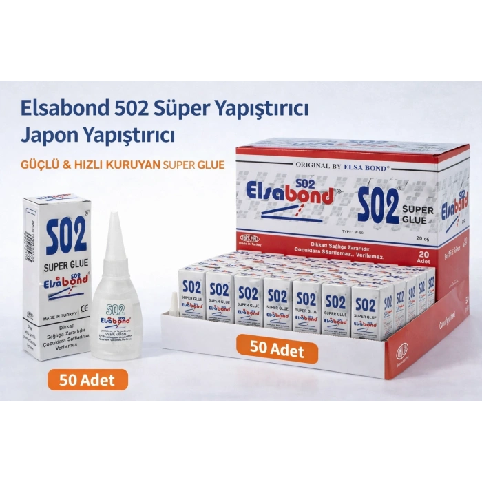 Elsabond 502 Süper Yapıştırıcı Japon Yapıştırıcı 20g Güçlü Hızlı Kuruyan Super Glue 50 Adet