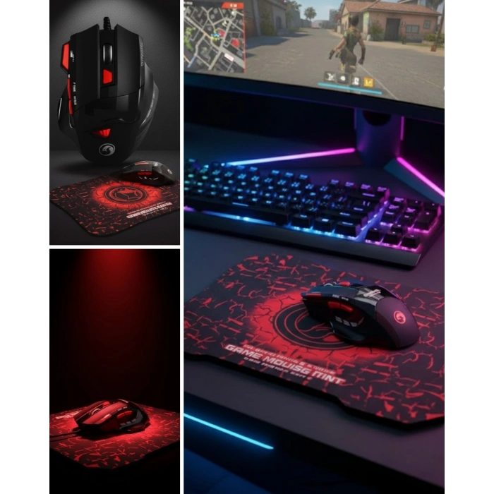 Ergonomik  Mouse ve Mousepad 3 DPI Ayarlı LED Işıklı Tasarım