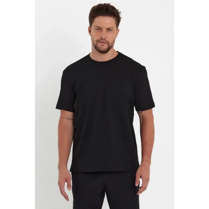 Erkek 24/1 Düz A Kalite Oversize T-shirt - Siyah