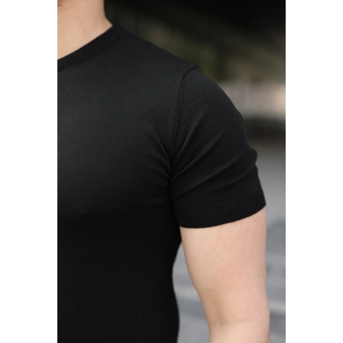 Erkek Basic Bisiklet Yaka Kısa Kollu Triko Tişört - %100 Pamuk Akrilik