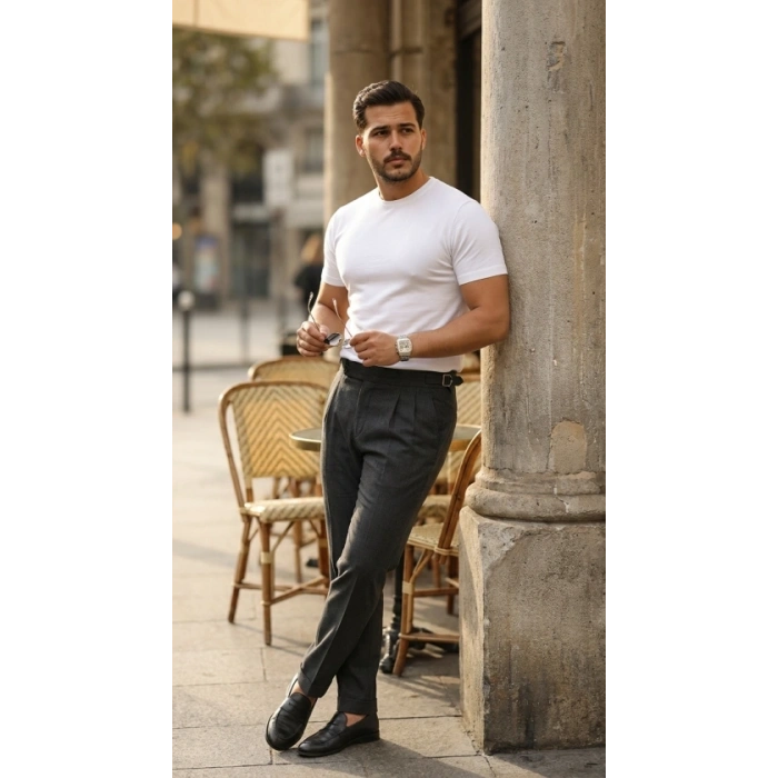 Erkek Basic Bisiklet Yaka Kısa Kollu Triko Tişört - %100 Pamuk Akrilik