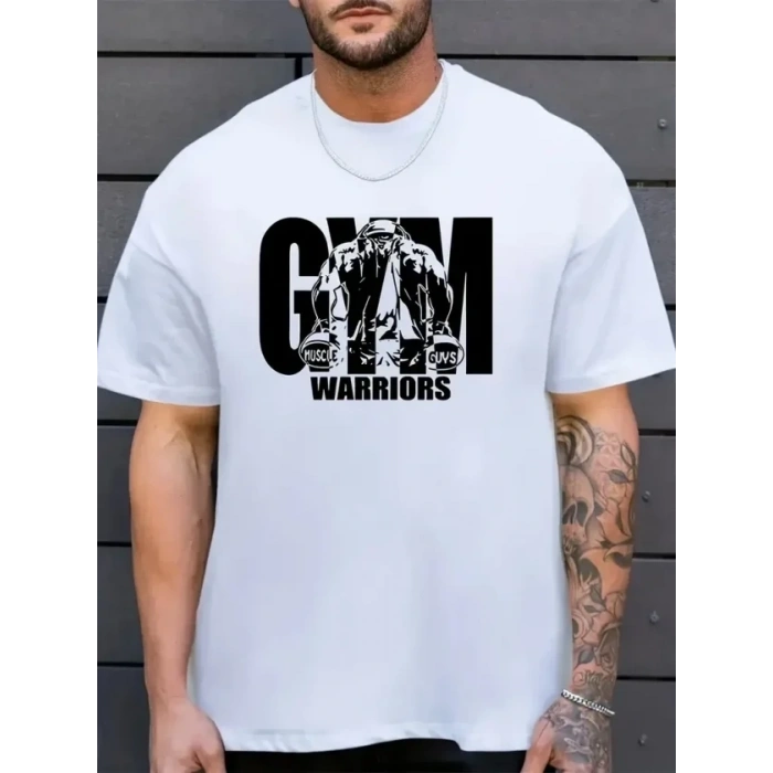 Erkek Baskılı Bisiklet Yaka Erkek T-shirt - Beyaz