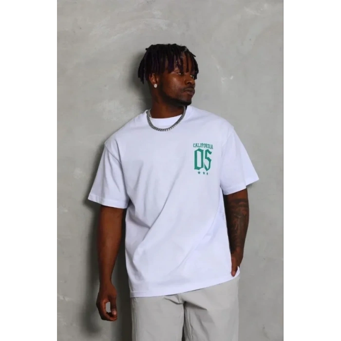 Erkek Baskılı T-Shirt Kısa Kol Bisiklet Yaka Regular Fit Rahat Kalıp Günlük Tişört - Beyaz