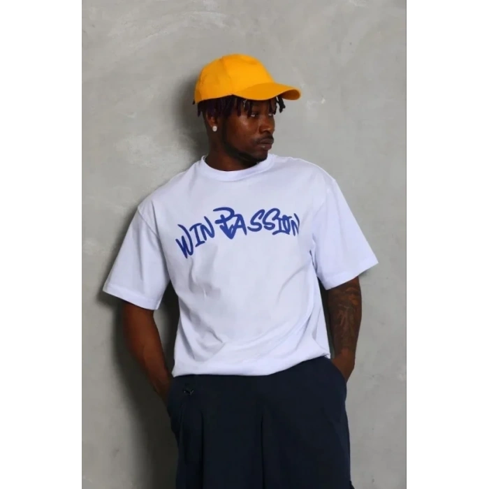 Erkek Baskılı T-Shirt Kısa Kol Bisiklet Yaka Regular Fit Rahat Kalıp Günlük Tişört - Beyaz