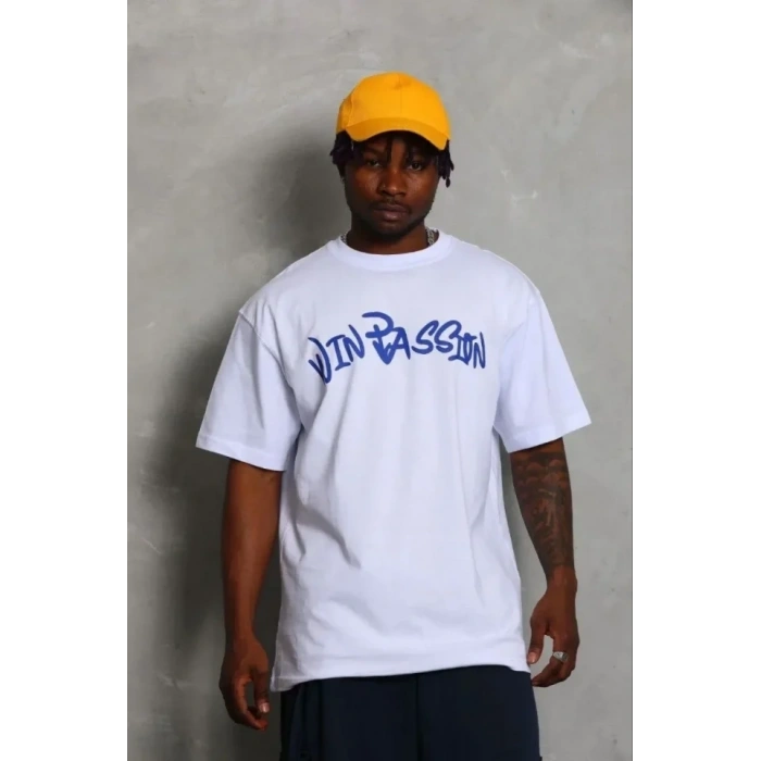 Erkek Baskılı T-Shirt Kısa Kol Bisiklet Yaka Regular Fit Rahat Kalıp Günlük Tişört - Beyaz