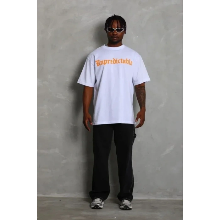 Erkek Baskılı T-Shirt Kısa Kol Bisiklet Yaka Regular Fit Rahat Kalıp Günlük Tişört - Beyaz