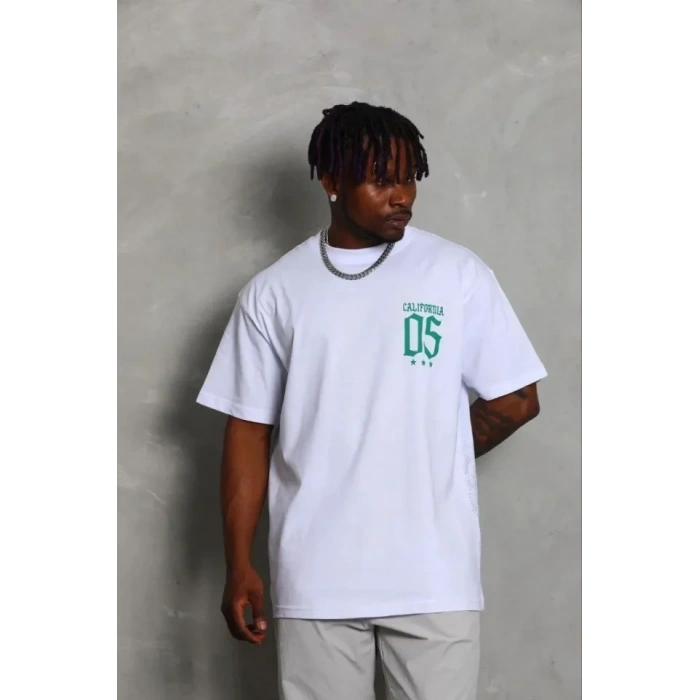 Erkek Baskılı T-Shirt Kısa Kol Bisiklet Yaka Regular Fit Rahat Kalıp Günlük Tişört - Beyaz