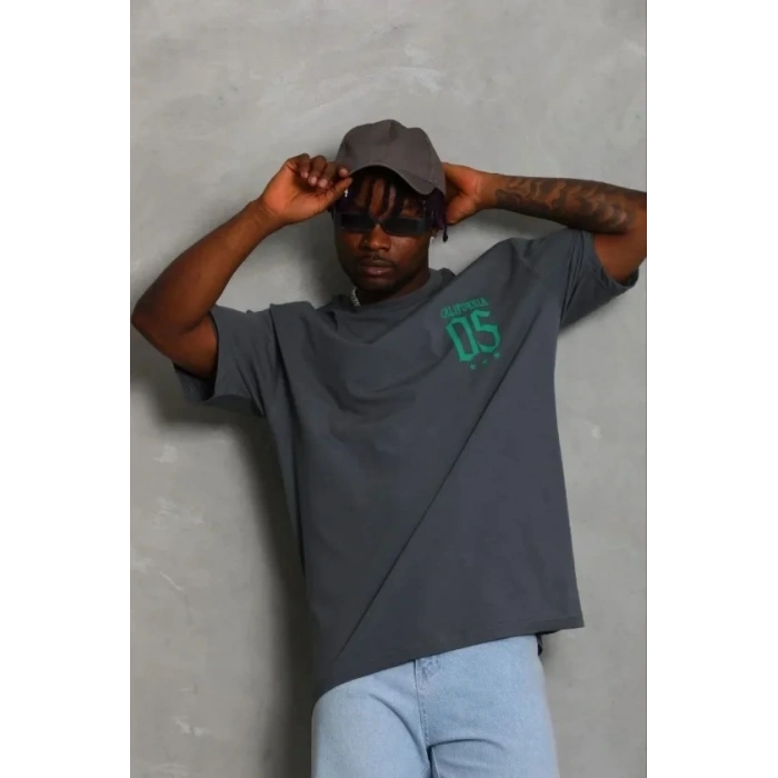 Erkek Baskılı T-Shirt Kısa Kol Bisiklet Yaka Regular Fit Rahat Kalıp Günlük Tişört - Füme