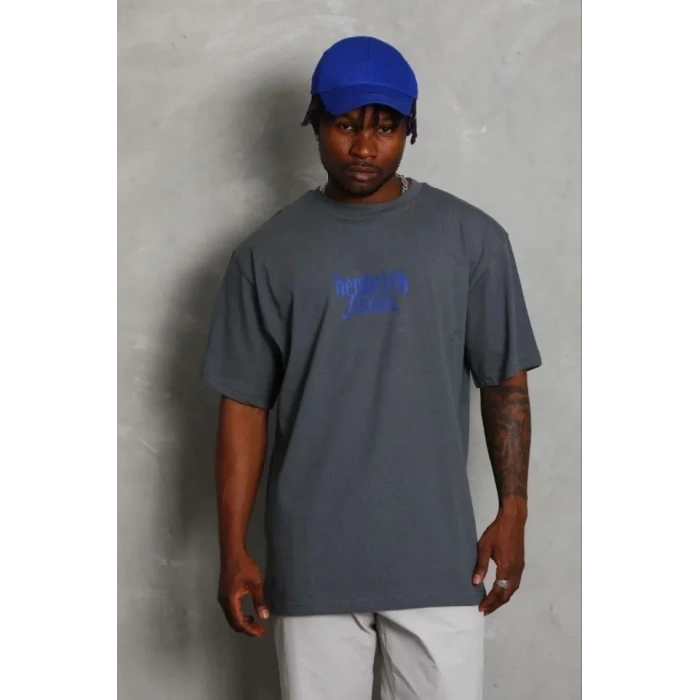 Erkek Baskılı T-Shirt Kısa Kol Bisiklet Yaka Regular Fit Rahat Kalıp Günlük Tişört - Füme