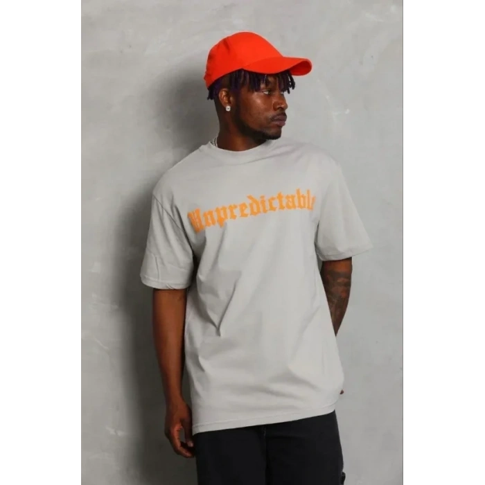 Erkek Baskılı T-Shirt Kısa Kol Bisiklet Yaka Regular Fit Rahat Kalıp Günlük Tişört - Gri