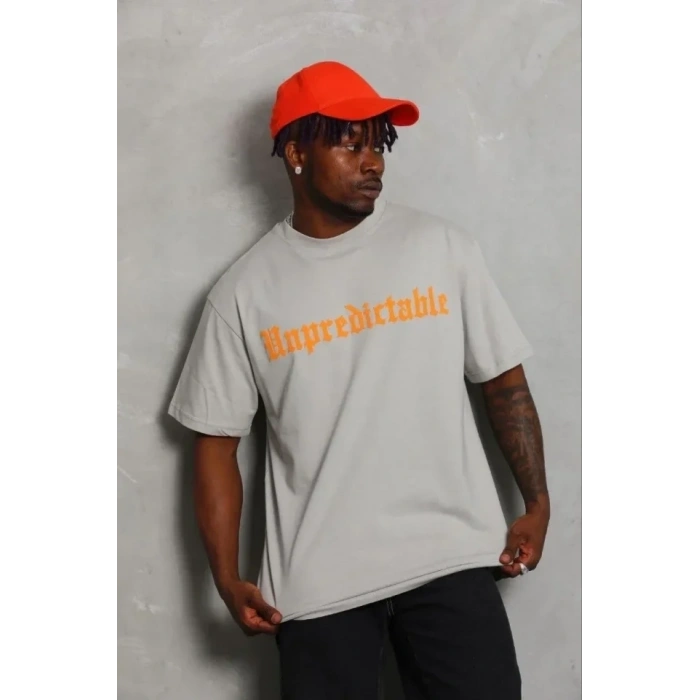 Erkek Baskılı T-Shirt Kısa Kol Bisiklet Yaka Regular Fit Rahat Kalıp Günlük Tişört - Gri