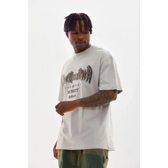 Erkek Baskılı T-Shirt Kısa Kol Bisiklet Yaka Regular Fit Rahat Kalıp Günlük Tişört - Gri