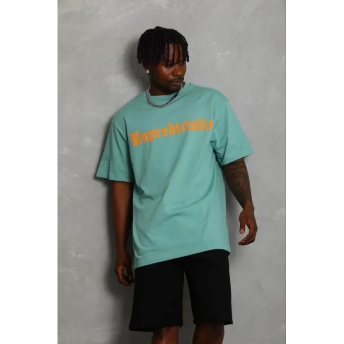 Erkek Baskılı T-Shirt Kısa Kol Bisiklet Yaka Regular Fit Rahat Kalıp Günlük Tişört - Mint Yeşili