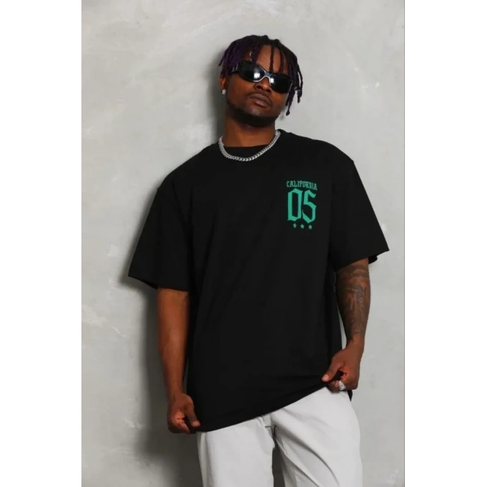 Erkek Baskılı T-Shirt Kısa Kol Bisiklet Yaka Regular Fit Rahat Kalıp Günlük Tişört - Siyah