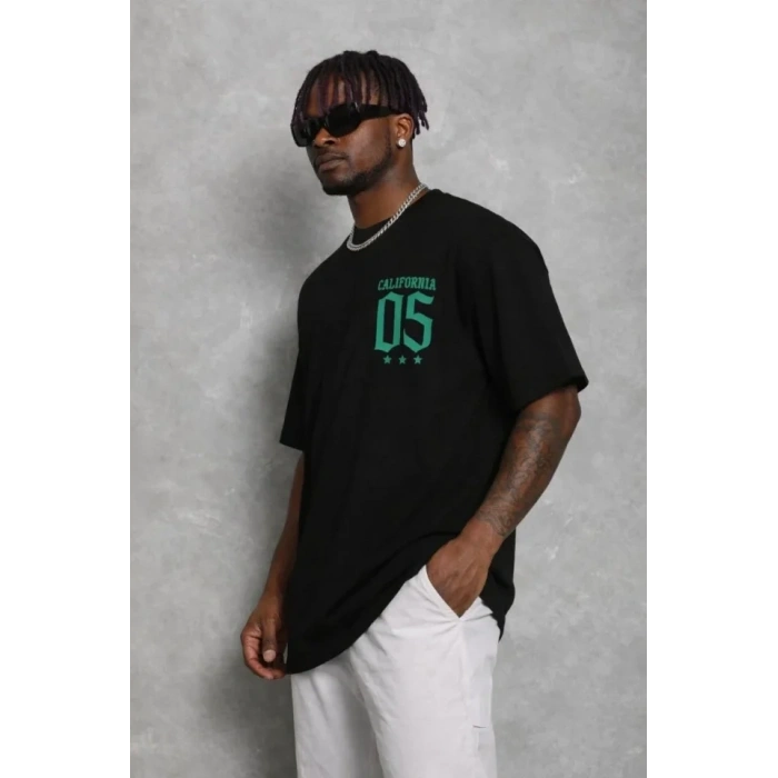 Erkek Baskılı T-Shirt Kısa Kol Bisiklet Yaka Regular Fit Rahat Kalıp Günlük Tişört - Siyah