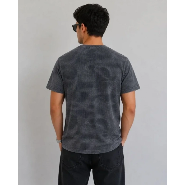 Erkek Batik Desenli Tişört Bisiklet Yaka Kısa Kol Regular Fit T-shirt - Füme