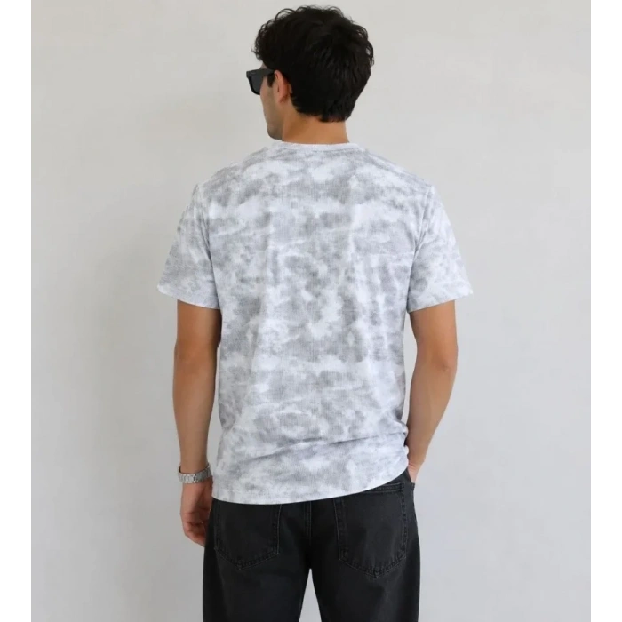 Erkek Batik Desenli Tişört Bisiklet Yaka Kısa Kol Regular Fit T-shirt - Gri