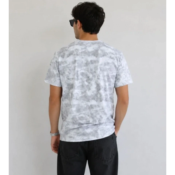 Erkek Batik Desenli Tişört Bisiklet Yaka Kısa Kol Regular Fit T-shirt - Gri