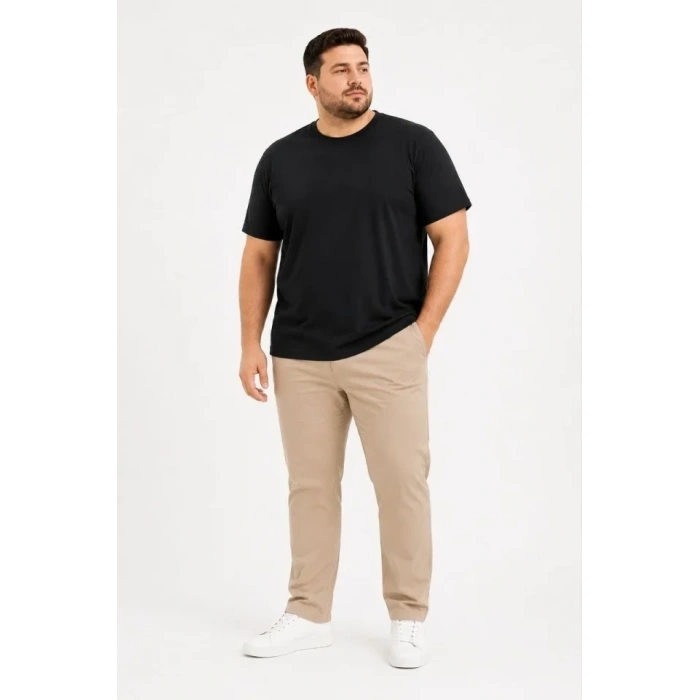 Erkek Battal Big Size Basic Tişört Bisiklet Yaka Rahat Kalıp T-Shirt - Siyah