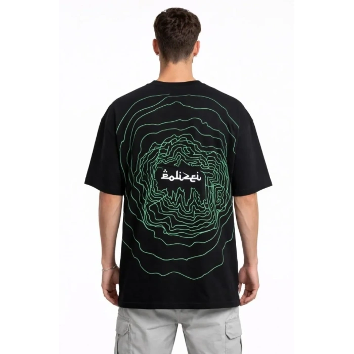 Erkek Bisiklet Yaka Baskılı Kısa Kollu Tişört Streetwear Günlük Basic Pamuklu T-shirt - Siyah