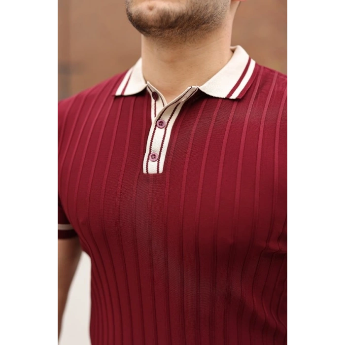 Erkek Düğme Yakalı Kontrast Yaka Triko Tişört