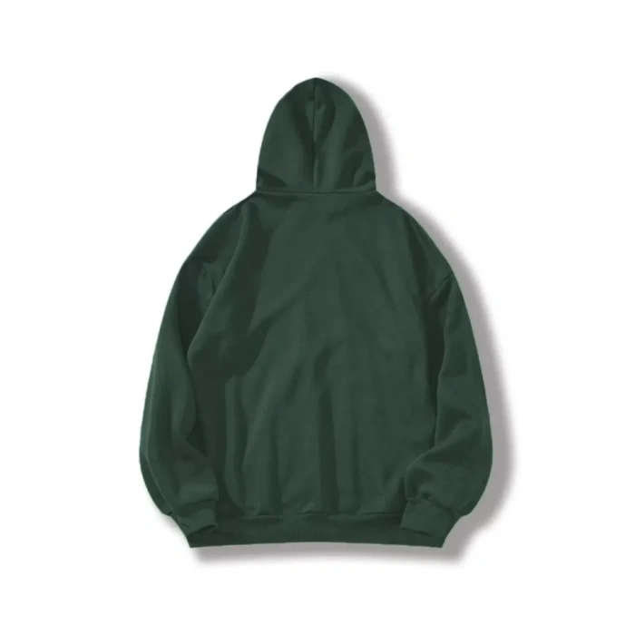 Erkek Düz Kapüşonlu Sweat - Koyu Yeşil