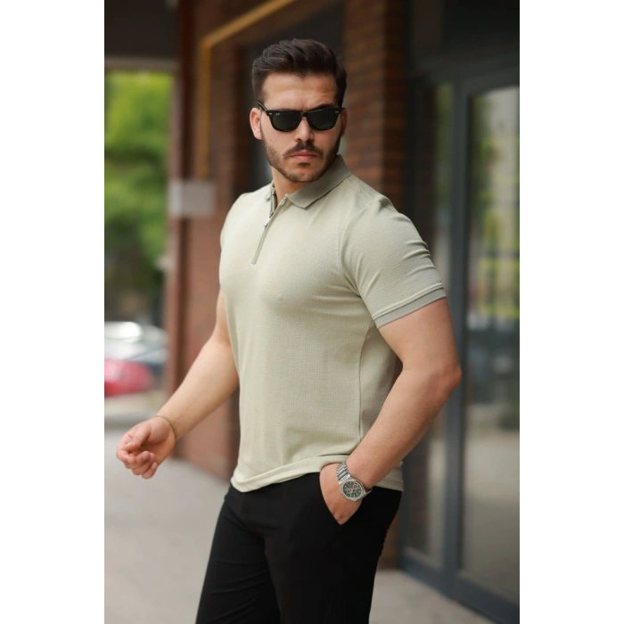 Erkek Fermuarlı Yaka Kısa Kollu Tişört