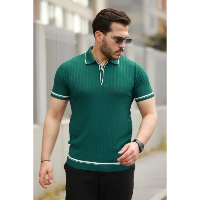 Erkek Fermuarlı Yakalı Kısa Kollu T-shirt