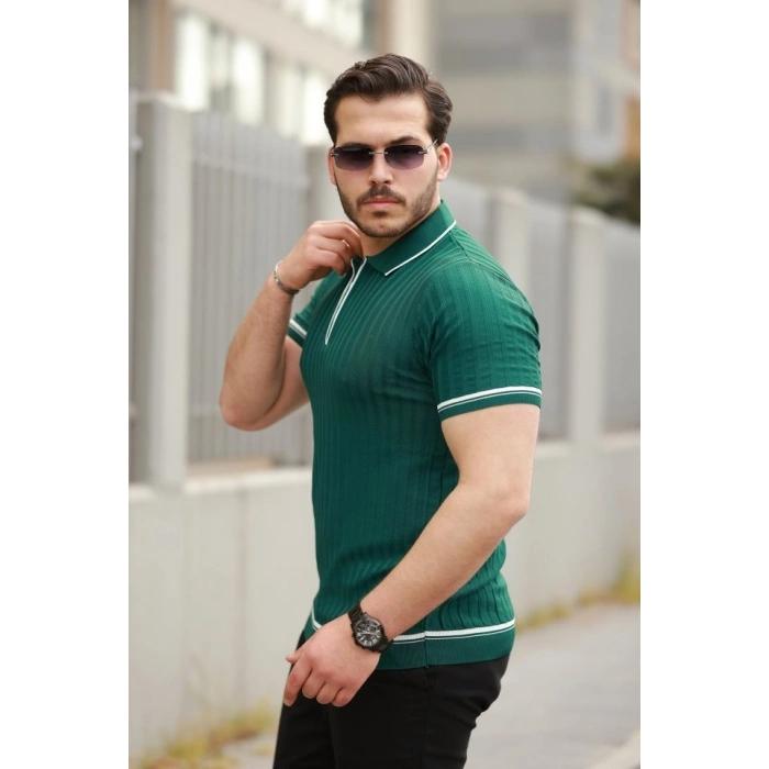 Erkek Fermuarlı Yakalı Kısa Kollu T-shirt