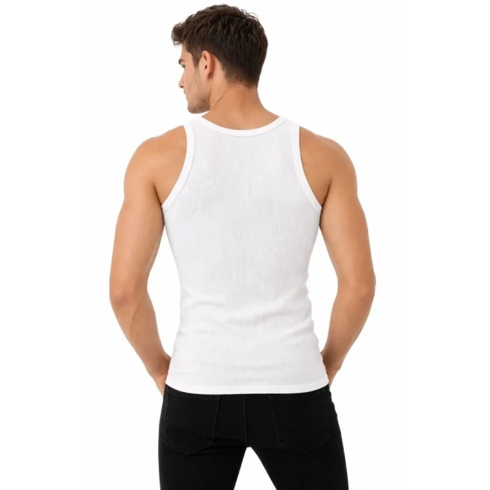 Erkek Fitilli Likralı Kaşkorse Atlet Vücuda Oturan Basic Şıklık - Beyaz