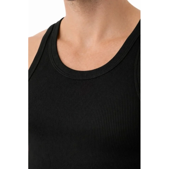 Erkek Fitilli Likralı Kaşkorse Atlet Vücuda Oturan Basic Şıklık - Siyah