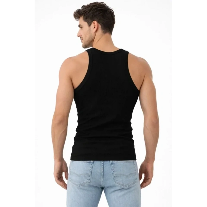 Erkek Fitilli Likralı Kaşkorse Atlet Vücuda Oturan Basic Şıklık - Siyah