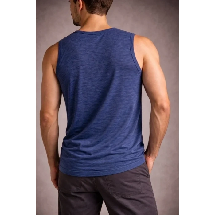 Erkek Flamlı Kumaş Sıfır Kolsuz Atlet Basic Spor Üst, Günlük Ve Fitness Kullanımına Uygun - İndigo