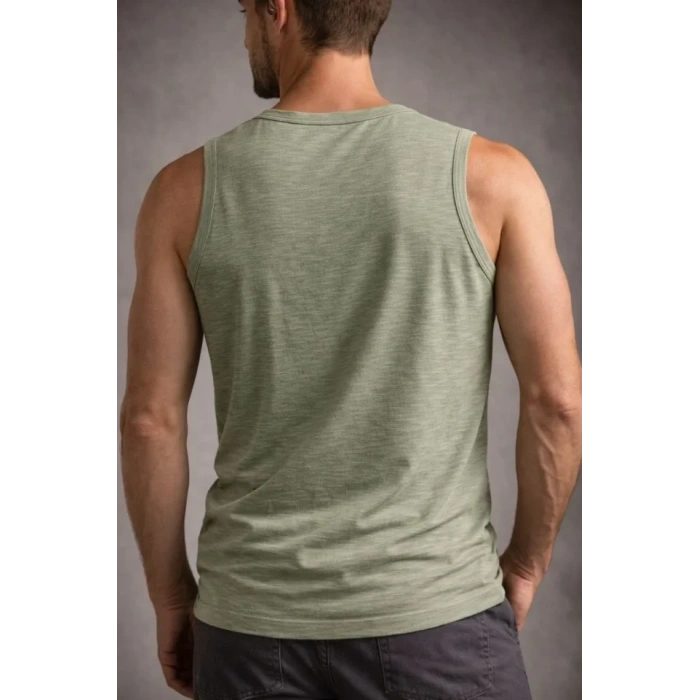 Erkek Flamlı Kumaş Sıfır Kolsuz Atlet Basic Spor Üst, Günlük Ve Fitness Kullanımına Uygun - Mint Yeşili