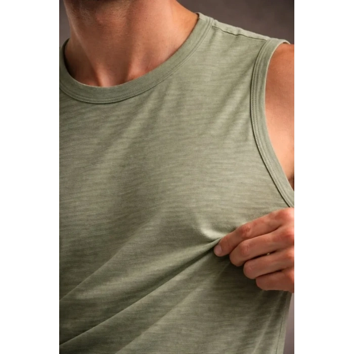 Erkek Flamlı Kumaş Sıfır Kolsuz Atlet Basic Spor Üst, Günlük Ve Fitness Kullanımına Uygun - Mint Yeşili