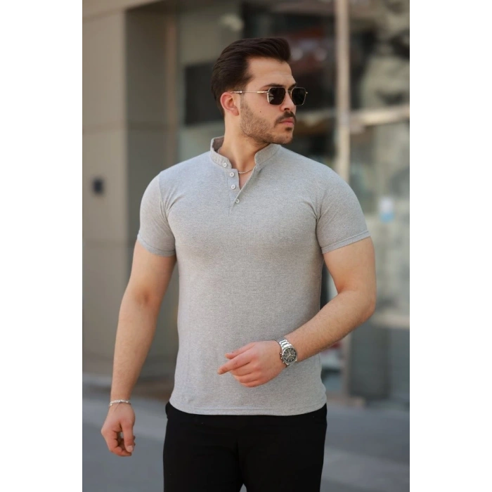 Erkek Hakim Yaka Dokuma Pamuklu Kumaş Kısa Kollu T-shirt