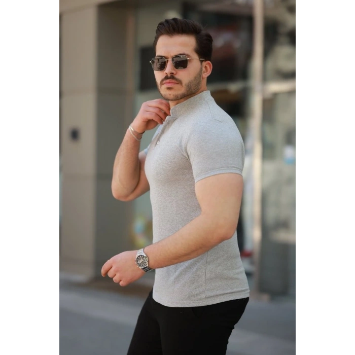 Erkek Hakim Yaka Dokuma Pamuklu Kumaş Kısa Kollu T-shirt