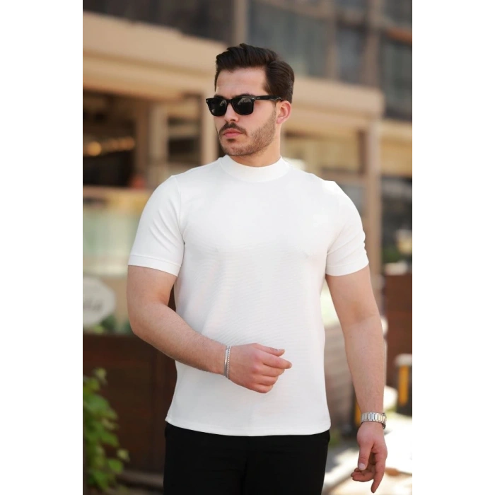 Erkek Ince çizgi Dokulu Kısa Kollu T-shirt