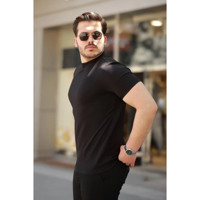 Erkek Ince çizgi Dokulu Kısa Kollu T-shirt