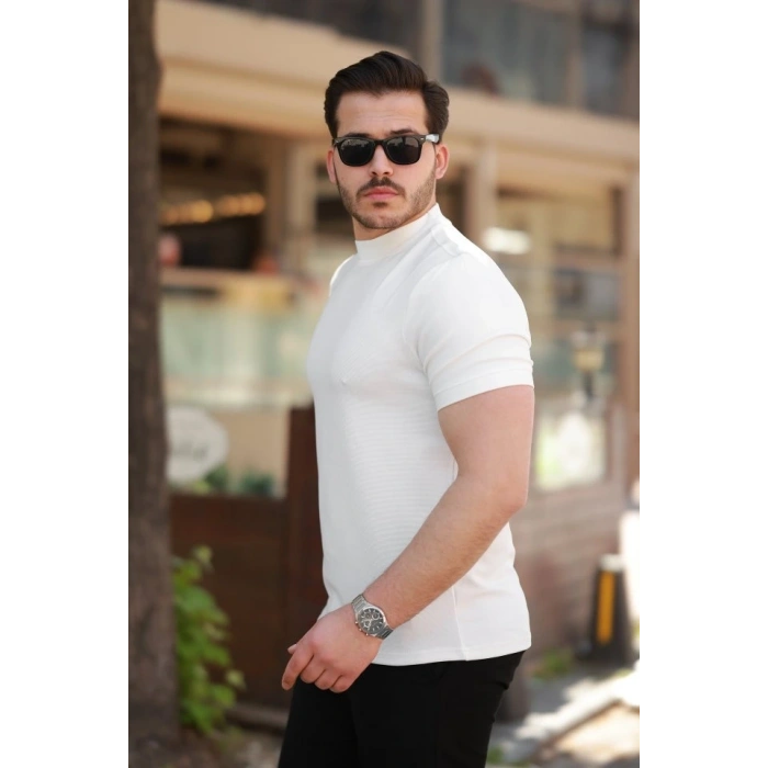 Erkek Ince çizgi Dokulu Kısa Kollu T-shirt