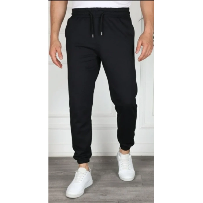 Erkek Jogger Eşofman Altı Rahat Kalıp, Cepli, Lastikli Paça, Günlük Spor Pantolon - Siyah