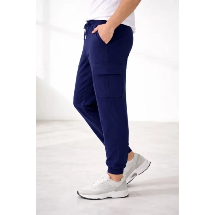 Erkek Jogger Eşofman Altı Regular Fit , Kargo Cepli, Lastikli Paça, Günlük Spor Pantolon - Lacivert