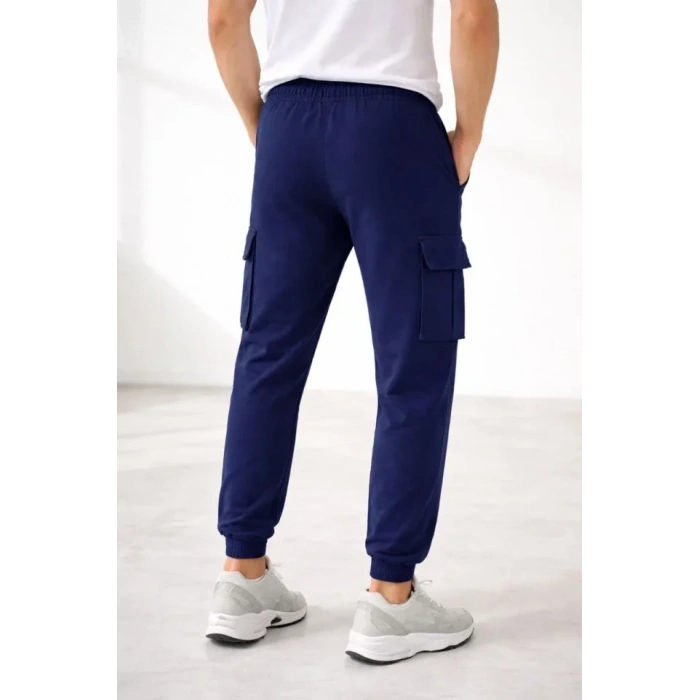 Erkek Jogger Eşofman Altı Regular Fit , Kargo Cepli, Lastikli Paça, Günlük Spor Pantolon - Lacivert