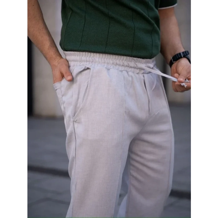 Erkek Keten Cepli Çıma Dikişli Jogger Buggy Pantalon Rahat Kalıp - Gri