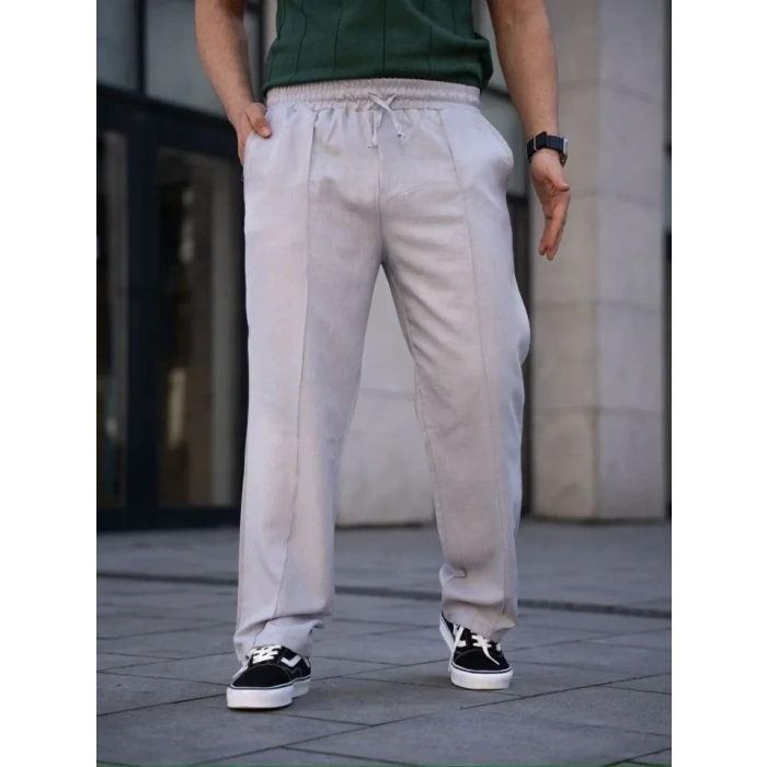 Erkek Keten Cepli Çıma Dikişli Jogger Buggy Pantalon Rahat Kalıp - Gri