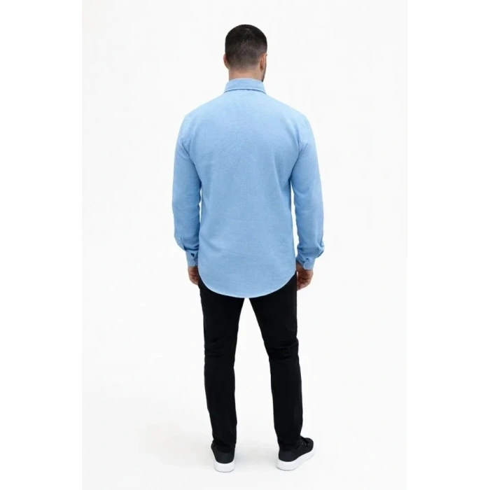 Erkek KETEN Kumaş Oversize Uzun Kollu Rahat Kalıp Gömlek - Açık Mavi