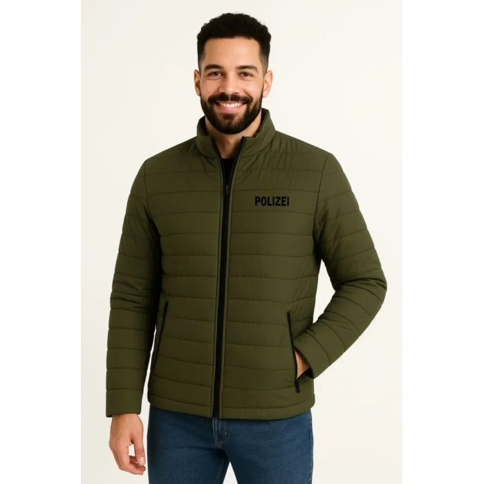 Erkek Mikro Su İtici Kapitone Baskılı Astarlı Fermuarlı Bomber Mont - Haki