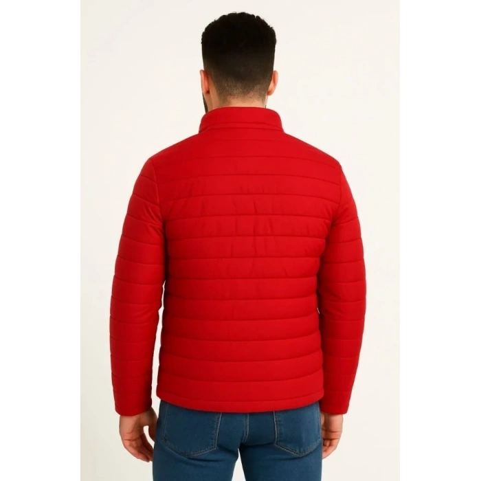 Erkek Mikro Su İtici Kapitone Baskılı Astarlı Fermuarlı Bomber Mont - Kırmızı